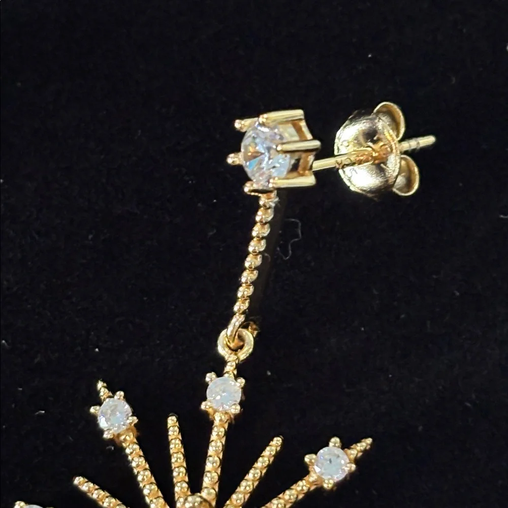 Beautiful CZ 14K Gold Plated Statement Dangle Earrings - Picture 3 of 9